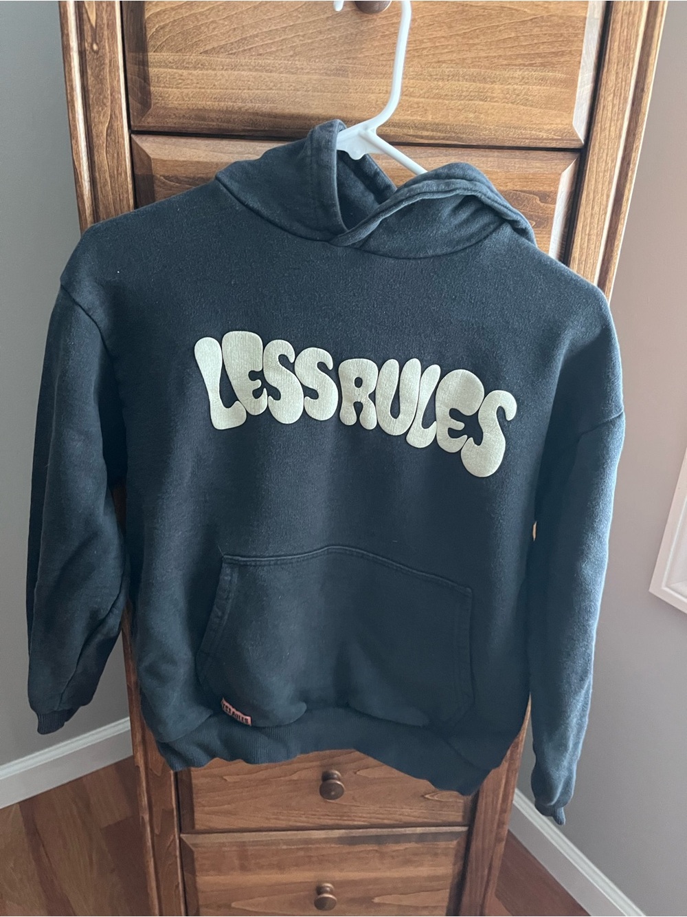 Zara Black Hoodie with Cream "Less Rules" Graphic